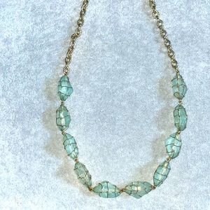 Sea-glass beaded gold chain necklace